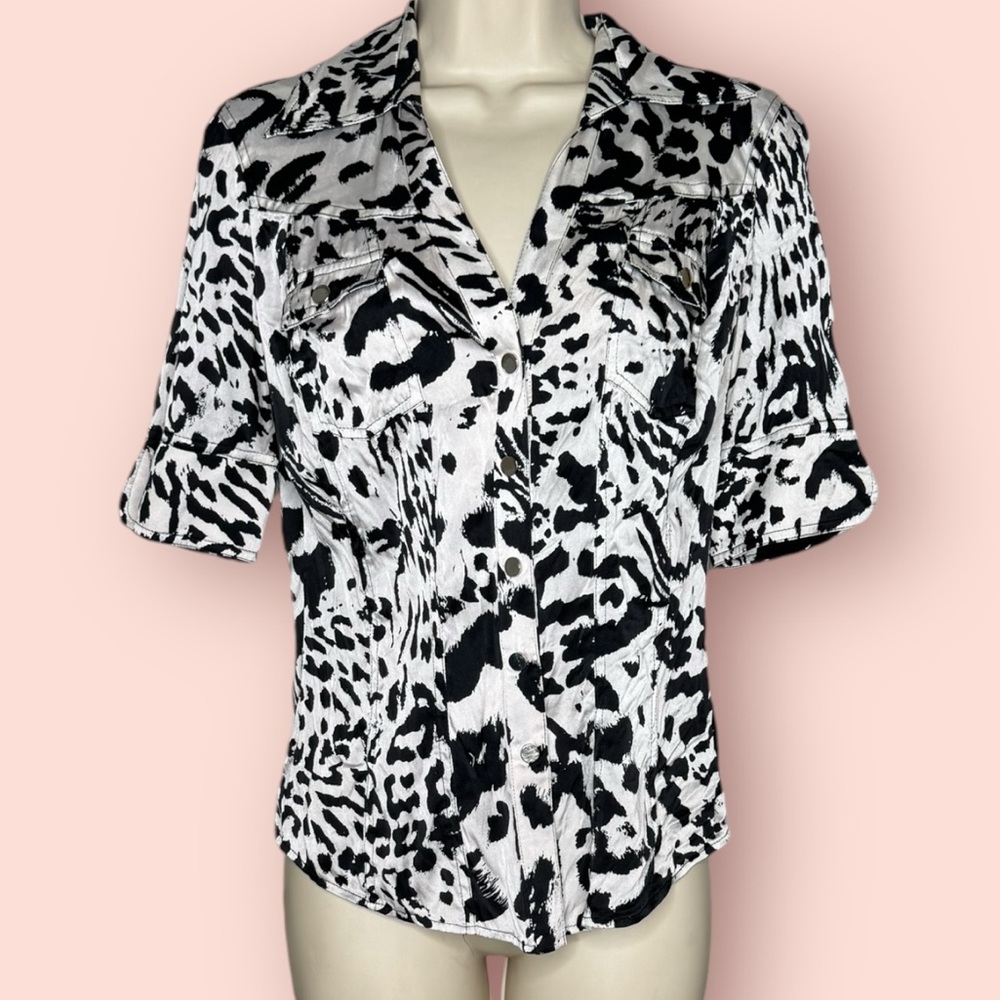 CACHE SILK BLACK & WHITE BLOUSE